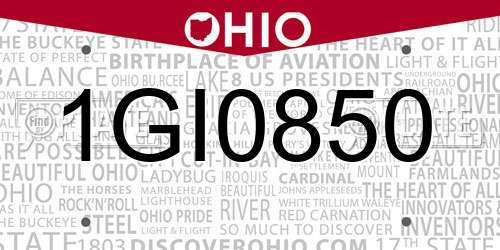 1GI0850 Ohio License Plate