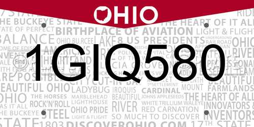 1GIQ580 Ohio License Plate