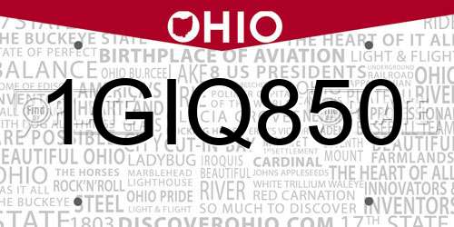 1GIQ850 Ohio License Plate