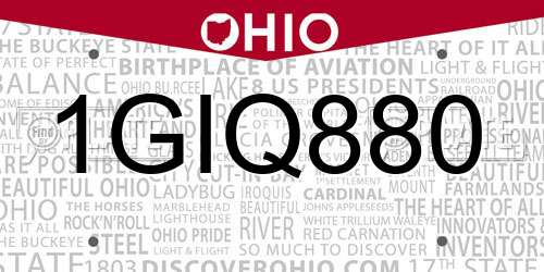 1GIQ880 Ohio License Plate
