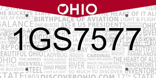 1GS7577 Ohio License Plate