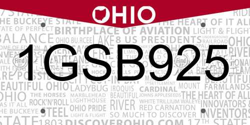 1GSB925 Ohio License Plate