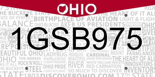 1GSB975 Ohio License Plate