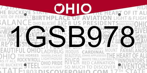 1GSB978 Ohio License Plate