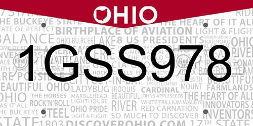 1GSS978 Ohio License Plate