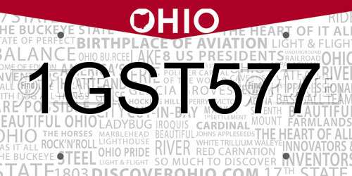 1GST577 Ohio License Plate