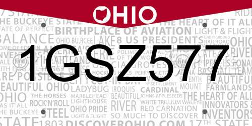 1GSZ577 Ohio License Plate
