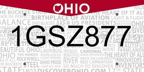 1GSZ877 Ohio License Plate