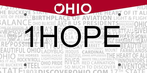 1HOPE Ohio License Plate