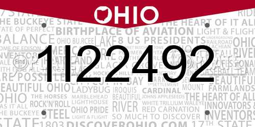1I22492 Ohio License Plate