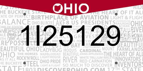 1I25129 Ohio License Plate