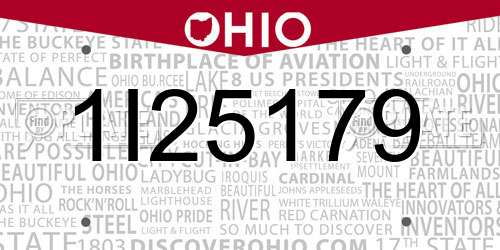 1I25179 Ohio License Plate