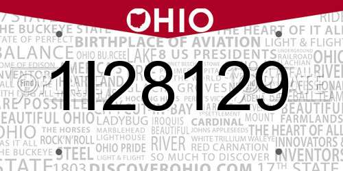 1I28129 Ohio License Plate
