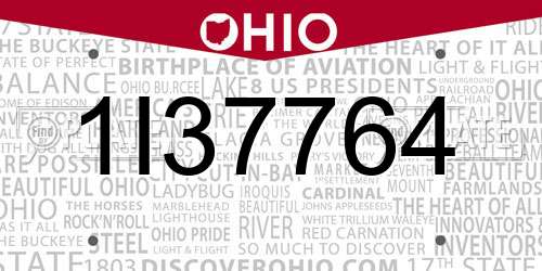 1I37764 Ohio License Plate