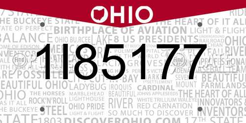 1I85177 Ohio License Plate