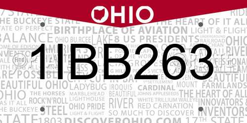 1IBB263 Ohio License Plate