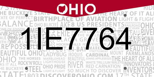 1IE7764 Ohio License Plate