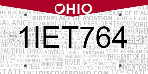 1IET764 Ohio License Plate