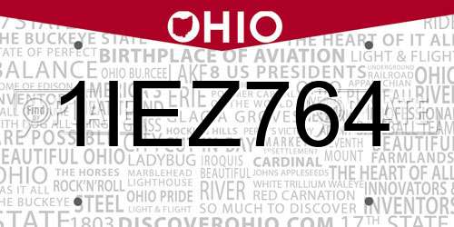 1IEZ764 Ohio License Plate