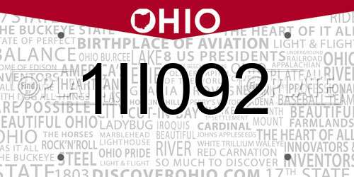 1II092 Ohio License Plate