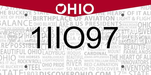 1IIO97 Ohio License Plate