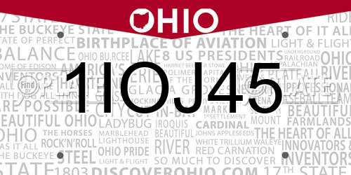 1IOJ45 Ohio License Plate
