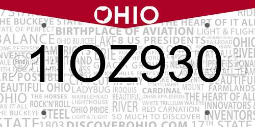 1IOZ930 Ohio License Plate