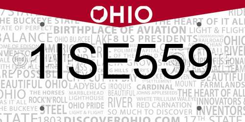 1ISE559 Ohio License Plate