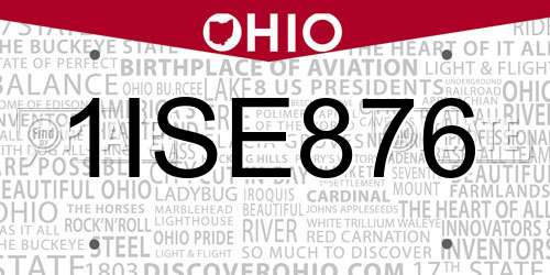 1ISE876 Ohio License Plate