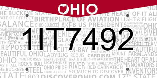 1IT7492 Ohio License Plate