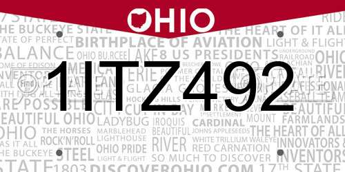1ITZ492 Ohio License Plate
