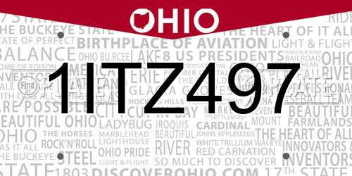 1ITZ497 Ohio License Plate