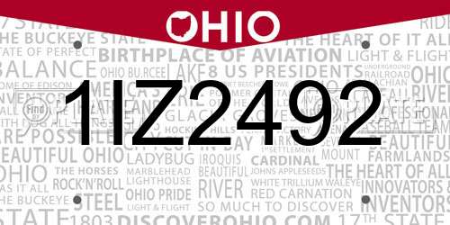 1IZ2492 Ohio License Plate
