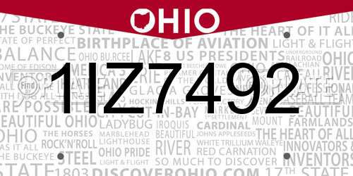 1IZ7492 Ohio License Plate