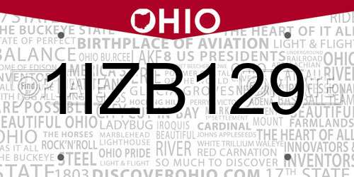 1IZB129 Ohio License Plate