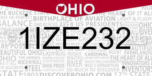 1IZE232 Ohio License Plate