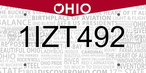 1IZT492 Ohio License Plate