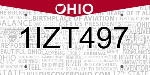 1IZT497 Ohio License Plate