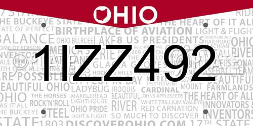 1IZZ492 Ohio License Plate