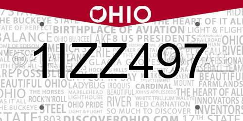 1IZZ497 Ohio License Plate