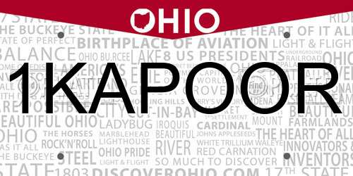 1KAPOOR Ohio License Plate