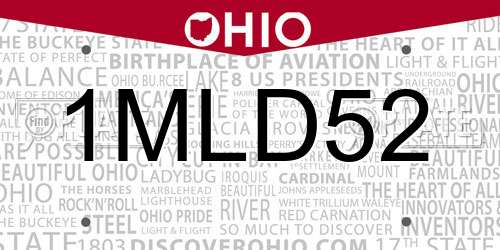 1MLD52 Ohio License Plate