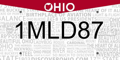 1MLD87 Ohio License Plate
