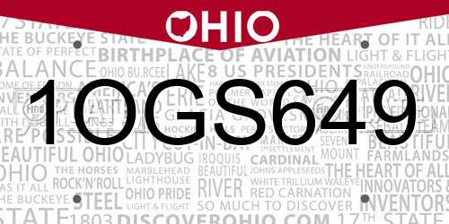 1OGS649 Ohio License Plate