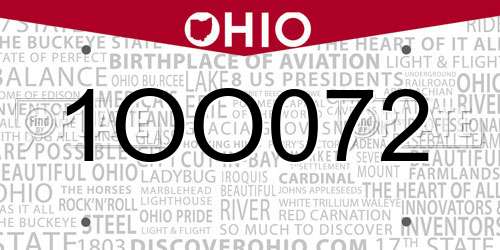 1OO072 Ohio License Plate