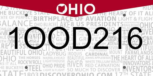 1OOD216 Ohio License Plate