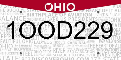 1OOD229 Ohio License Plate