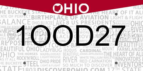 1OOD27 Ohio License Plate
