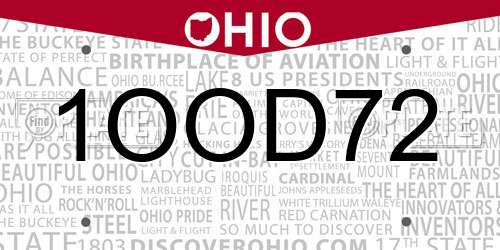 1OOD72 Ohio License Plate
