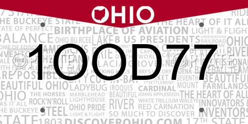 1OOD77 Ohio License Plate